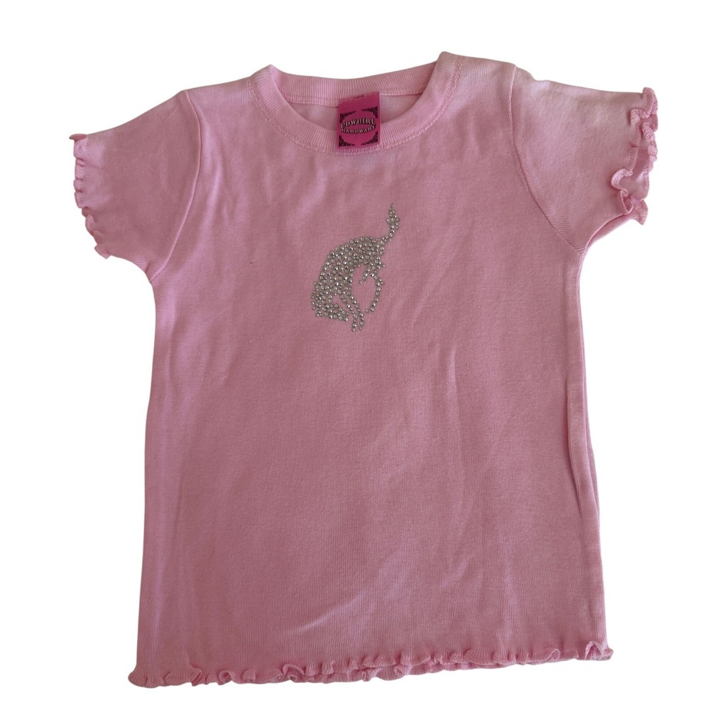 Cowgirl Hardware Girls Pink Rhinestone Horse Lettuce Edge Cotton Tee Size 4